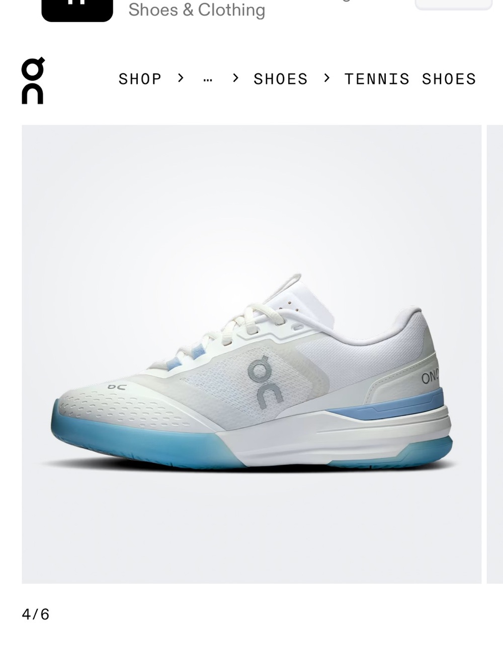 On Running women’s tennis shoe— White & Light Blue